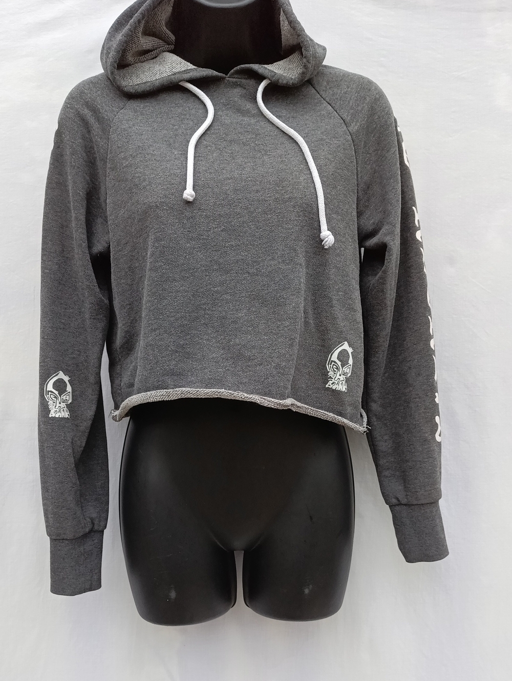 Streetwear Society Dark Gray Cropped Hoodie with White Drawstrings, No Regrets